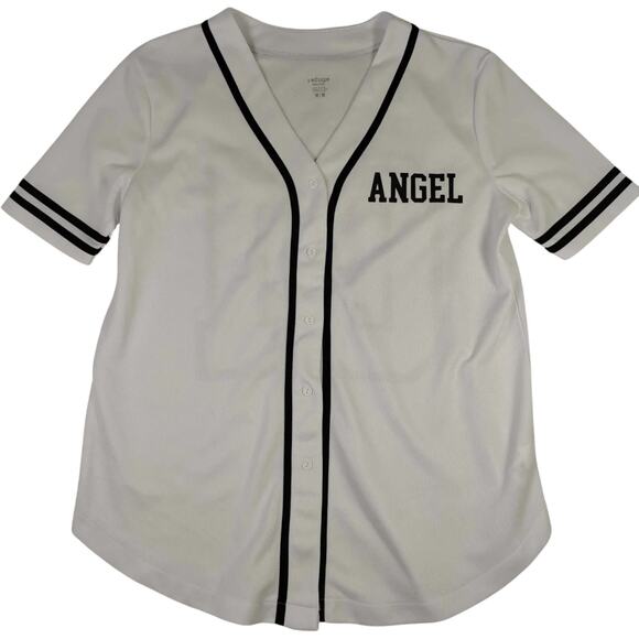 refuge Tops - Refuge Angel Baseball Jersey Womens M White Black Button Front Athletic Top